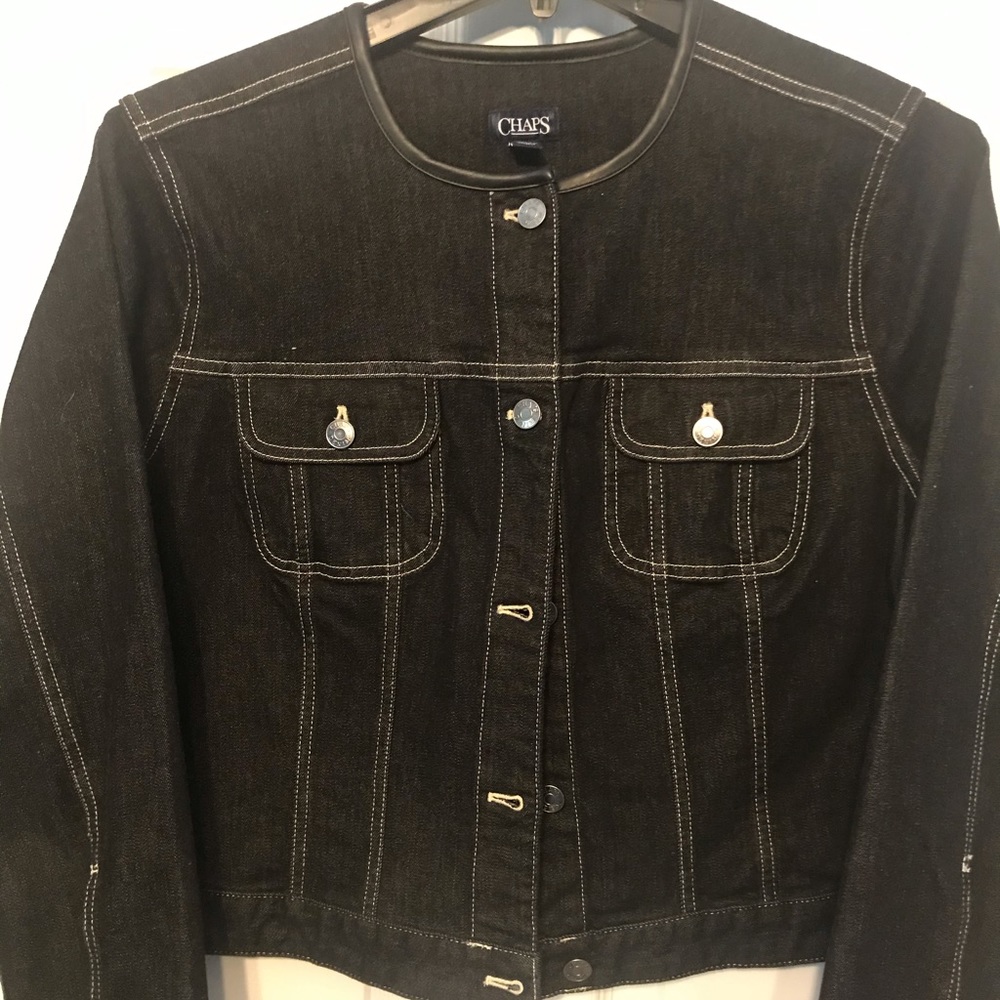 Chaps 1X black denim jacket Like New!